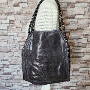 Borse In Pelle Made In Italy Stylish Gray/Black Chain-Trimmed Women's Bag